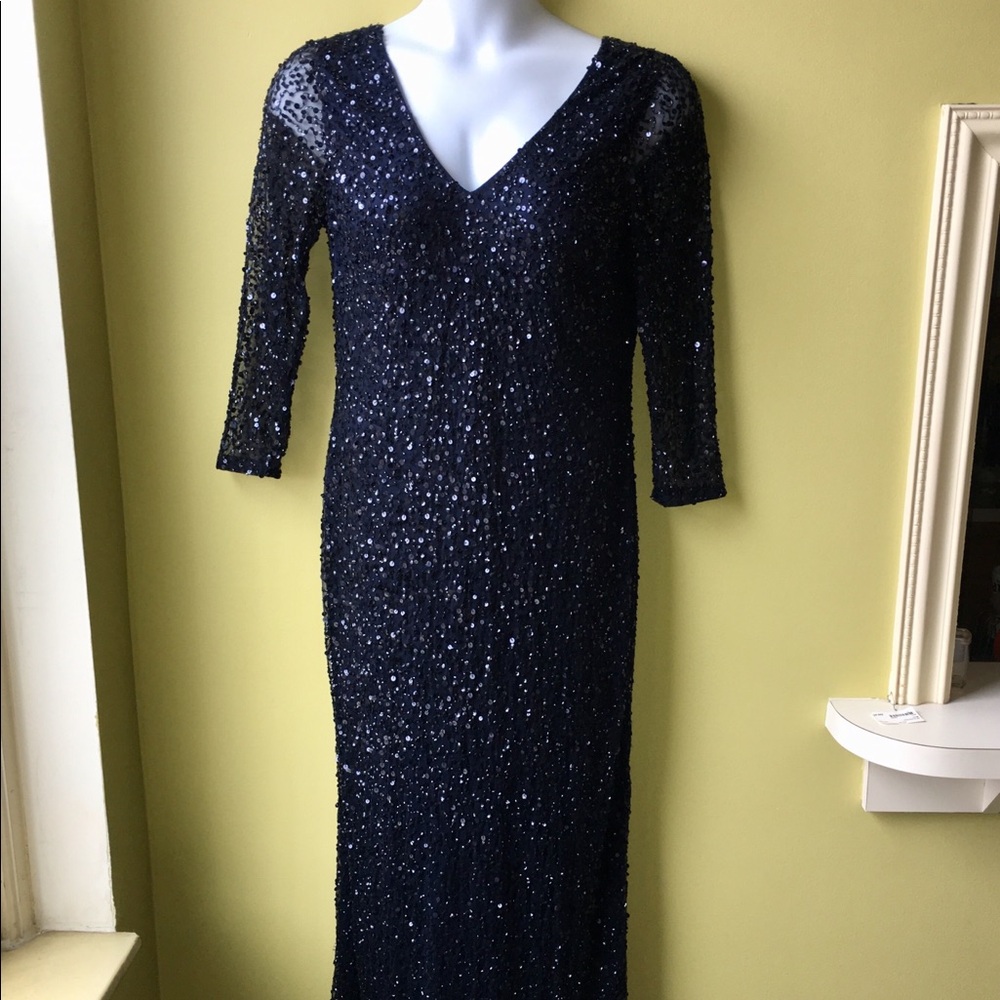 J S Collection Navy Sequin Evening Dress